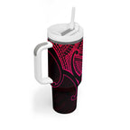 Personalised Aotearoa Papua Shell Tumbler With Handle Pink Polynesian Pacific Tribal