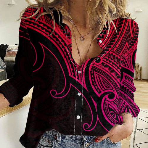 Custom Aotearoa Maori Koru Women Casual Shirt Polynesian Pacific Tribal - Pink LT9
