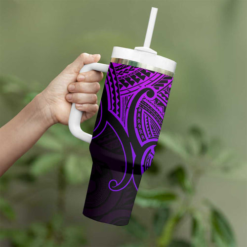 Personalised Aotearoa Papua Shell Tumbler With Handle Purple Polynesian Pacific Tribal
