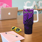 Personalised Aotearoa Papua Shell Tumbler With Handle Purple Polynesian Pacific Tribal