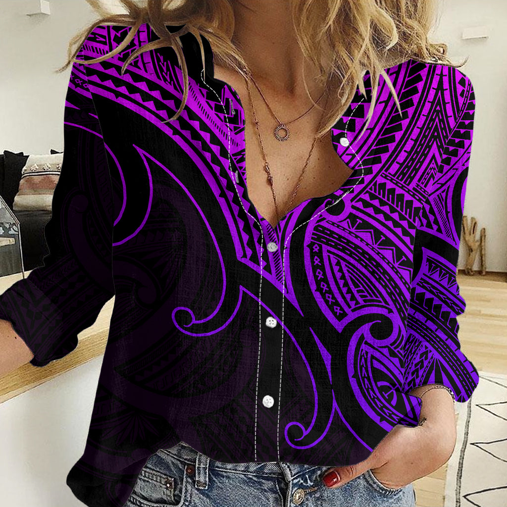 Custom Aotearoa Maori Koru Women Casual Shirt Polynesian Pacific Tribal - Purple LT9