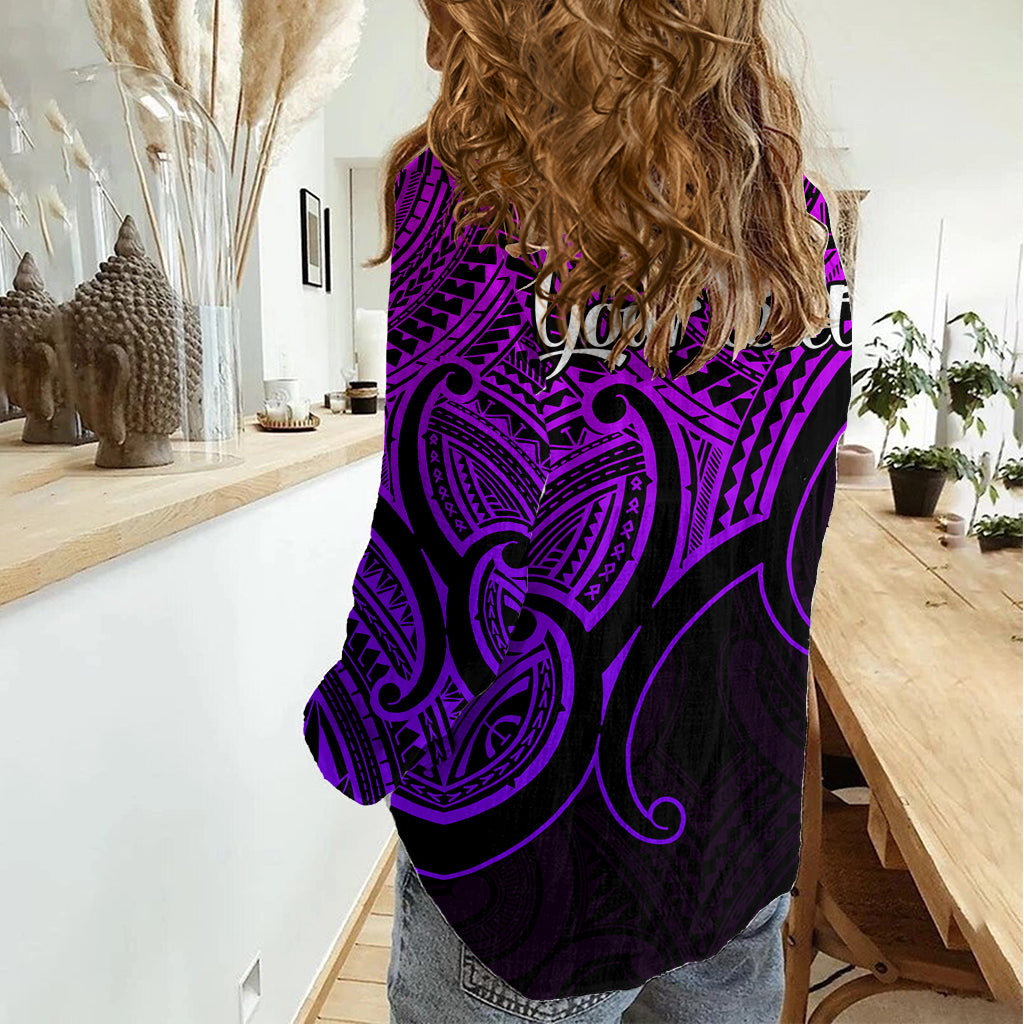 Custom Aotearoa Maori Koru Women Casual Shirt Polynesian Pacific Tribal - Purple LT9