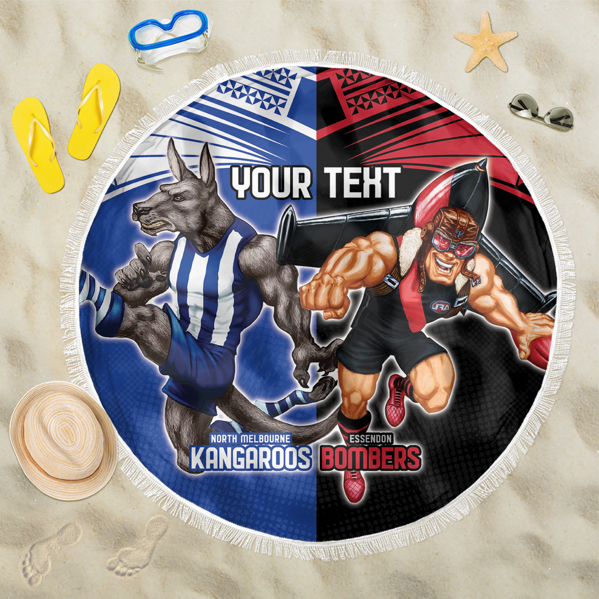 Custom Kangaroos and Bombers Beach Blanket Together Sporty Style