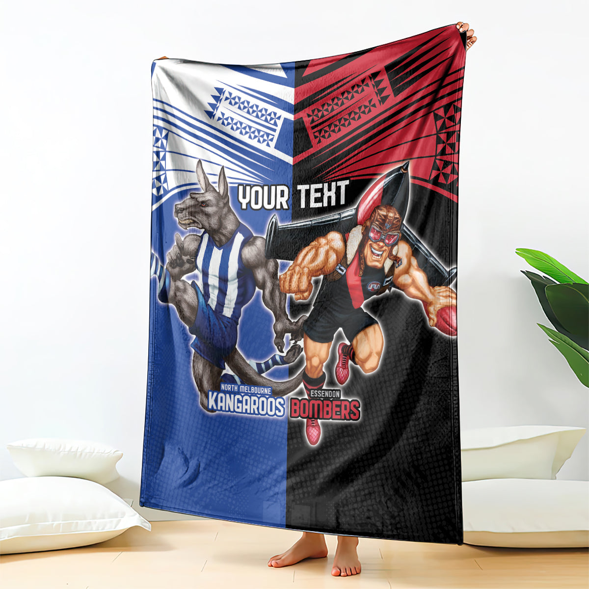 Custom Kangaroos and Bombers Blanket Together Sporty Style