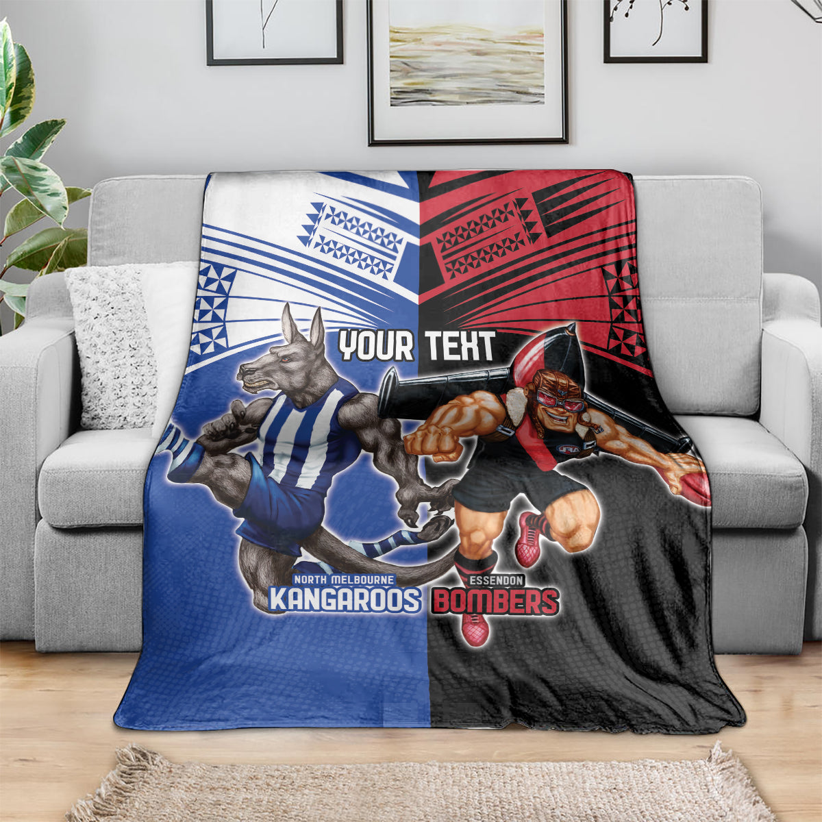 Custom Kangaroos and Bombers Blanket Together Sporty Style
