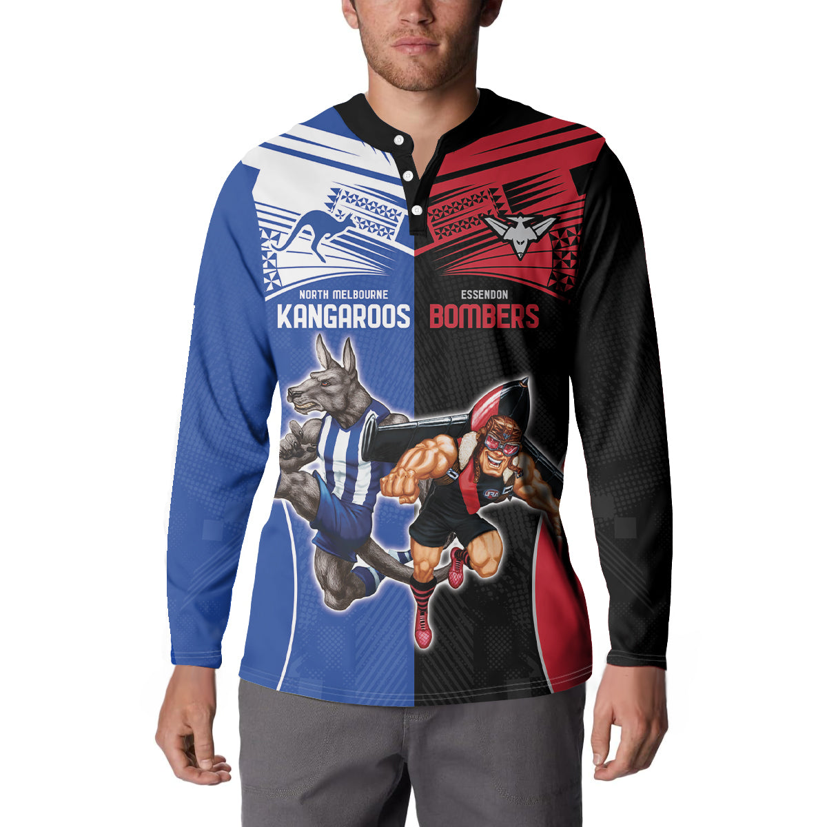 Custom Kangaroos and Bombers Button Sweatshirt Together Sporty Style
