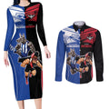Custom Kangaroos and Bombers Couples Matching Long Sleeve Bodycon Dress and Long Sleeve Button Shirt Together Sporty Style