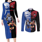 Custom Kangaroos and Bombers Couples Matching Long Sleeve Bodycon Dress and Long Sleeve Button Shirt Together Sporty Style