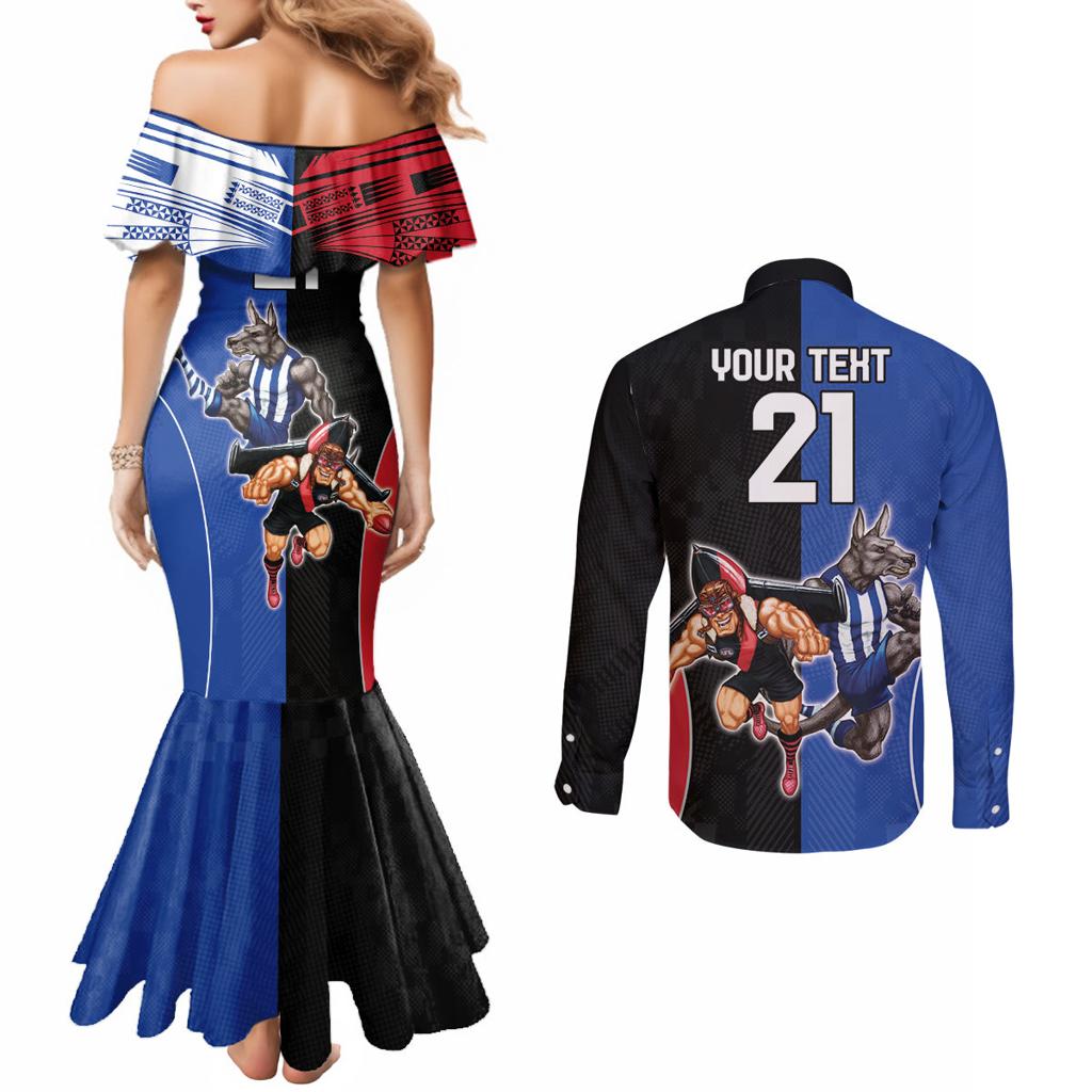 Custom Kangaroos and Bombers Couples Matching Mermaid Dress and Long Sleeve Button Shirt Together Sporty Style