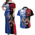 Custom Kangaroos and Bombers Couples Matching Off Shoulder Maxi Dress and Hawaiian Shirt Together Sporty Style