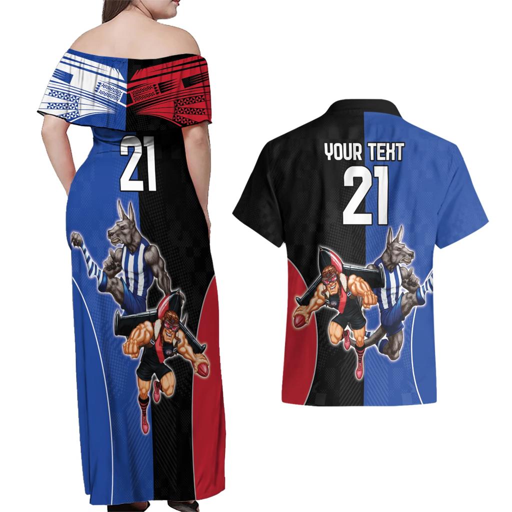 Custom Kangaroos and Bombers Couples Matching Off Shoulder Maxi Dress and Hawaiian Shirt Together Sporty Style