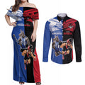 Custom Kangaroos and Bombers Couples Matching Off Shoulder Maxi Dress and Long Sleeve Button Shirt Together Sporty Style