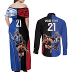 Custom Kangaroos and Bombers Couples Matching Off Shoulder Maxi Dress and Long Sleeve Button Shirt Together Sporty Style
