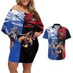 Custom Kangaroos and Bombers Couples Matching Off Shoulder Short Dress and Hawaiian Shirt Together Sporty Style