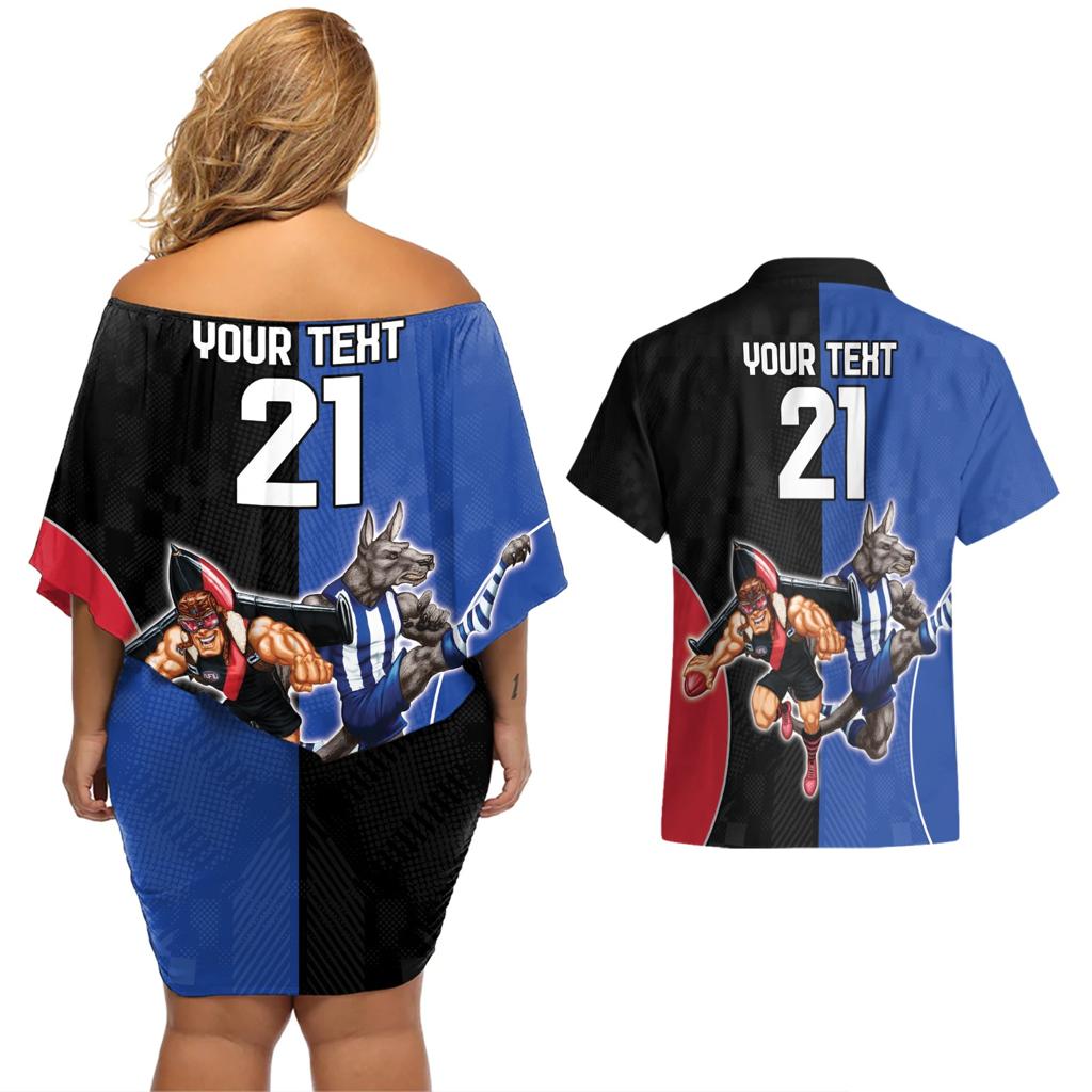 Custom Kangaroos and Bombers Couples Matching Off Shoulder Short Dress and Hawaiian Shirt Together Sporty Style