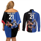 Custom Kangaroos and Bombers Couples Matching Off Shoulder Short Dress and Long Sleeve Button Shirt Together Sporty Style