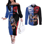 Custom Kangaroos and Bombers Couples Matching Off The Shoulder Long Sleeve Dress and Long Sleeve Button Shirt Together Sporty Style