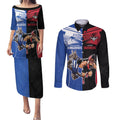 Custom Kangaroos and Bombers Couples Matching Puletasi and Long Sleeve Button Shirt Together Sporty Style