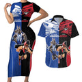 Custom Kangaroos and Bombers Couples Matching Short Sleeve Bodycon Dress and Hawaiian Shirt Together Sporty Style