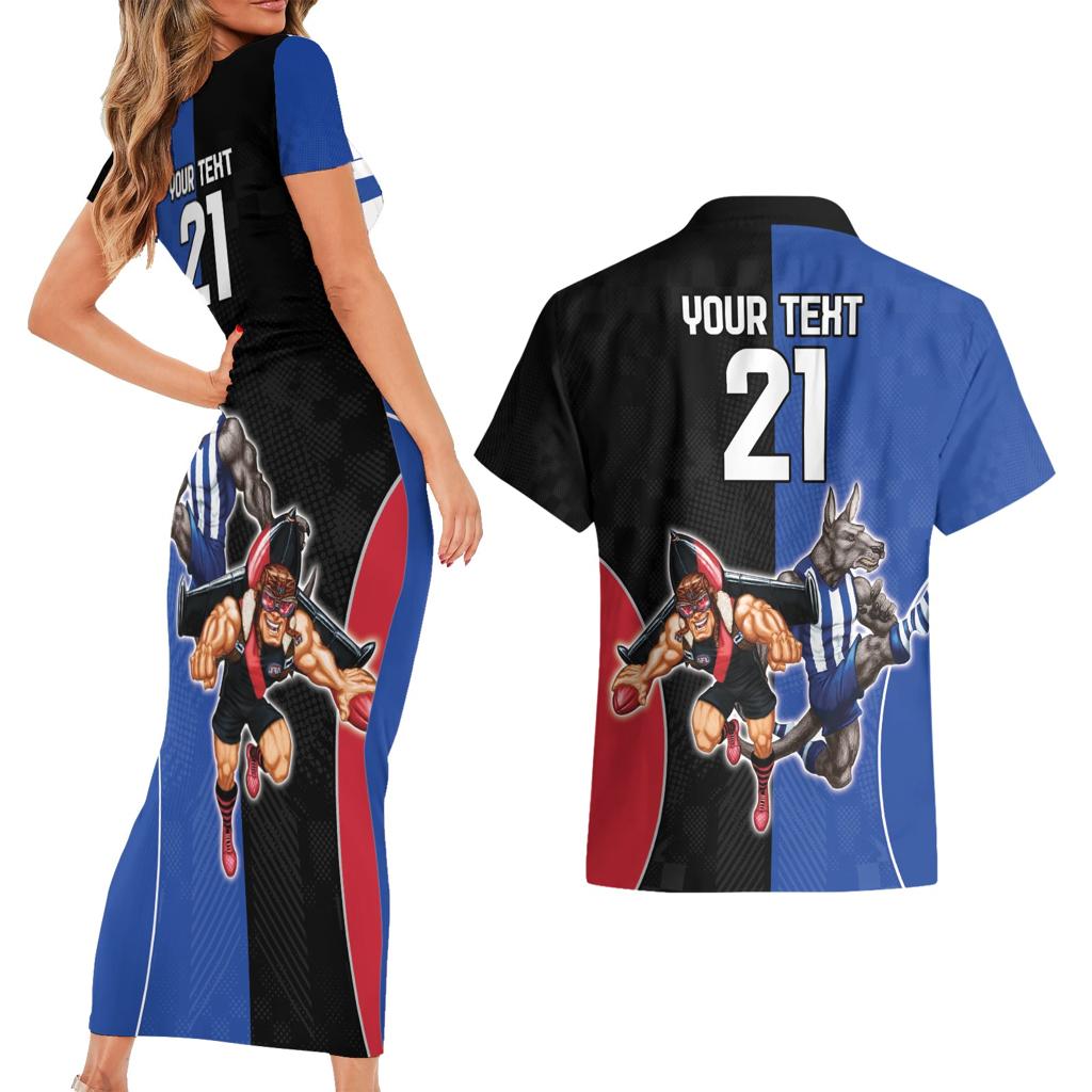 Custom Kangaroos and Bombers Couples Matching Short Sleeve Bodycon Dress and Hawaiian Shirt Together Sporty Style