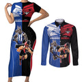 Custom Kangaroos and Bombers Couples Matching Short Sleeve Bodycon Dress and Long Sleeve Button Shirt Together Sporty Style