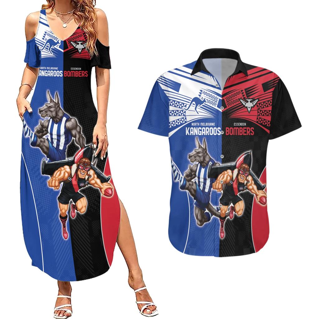 Custom Kangaroos and Bombers Couples Matching Summer Maxi Dress and Hawaiian Shirt Together Sporty Style