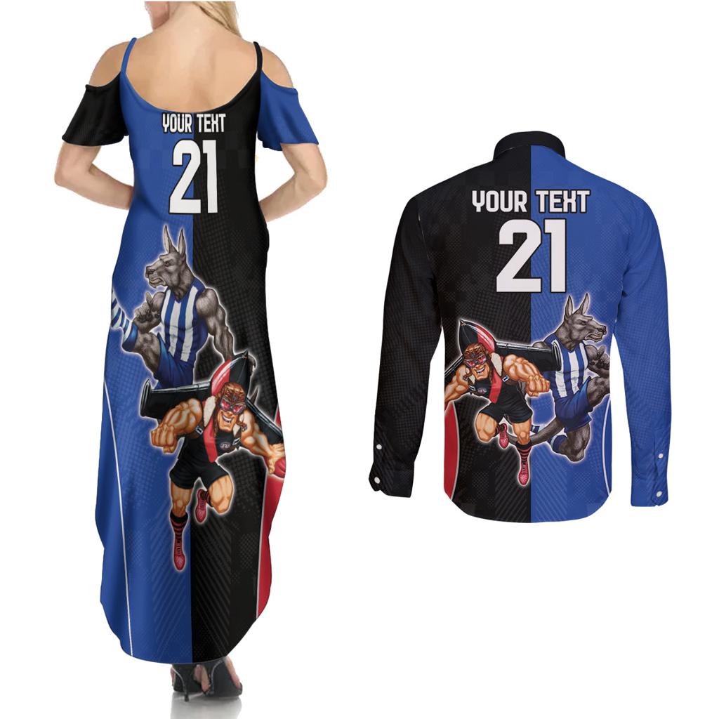 Custom Kangaroos and Bombers Couples Matching Summer Maxi Dress and Long Sleeve Button Shirt Together Sporty Style