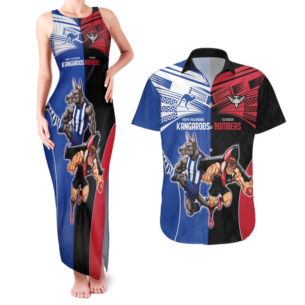 Custom Kangaroos and Bombers Couples Matching Tank Maxi Dress and Hawaiian Shirt Together Sporty Style