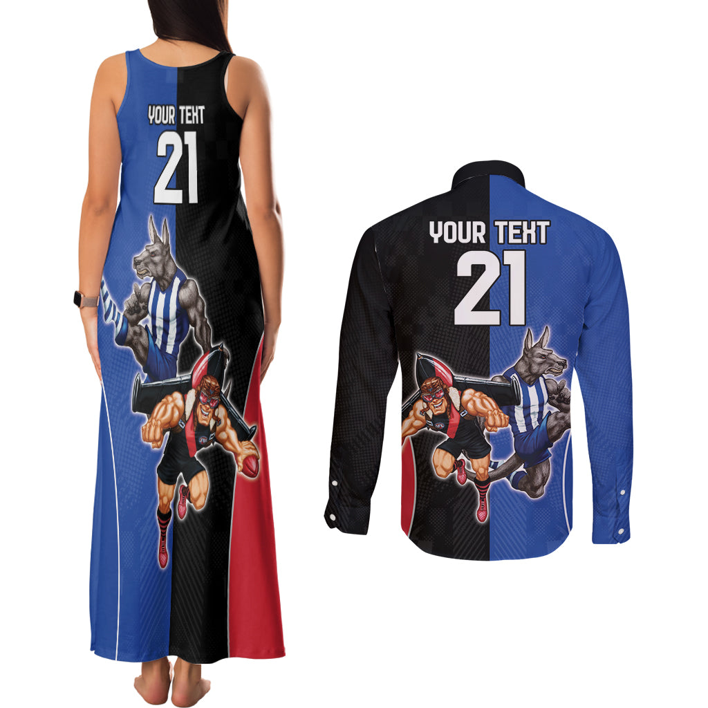 Custom Kangaroos and Bombers Couples Matching Tank Maxi Dress and Long Sleeve Button Shirt Together Sporty Style
