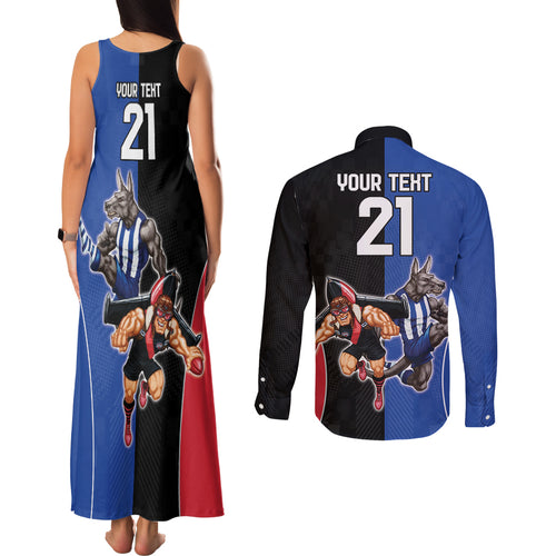 Custom Kangaroos and Bombers Couples Matching Tank Maxi Dress and Long Sleeve Button Shirt Together Sporty Style