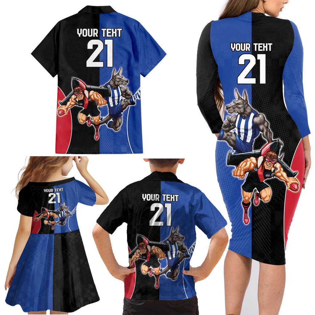 Custom Kangaroos and Bombers Family Matching Long Sleeve Bodycon Dress and Hawaiian Shirt Together Sporty Style