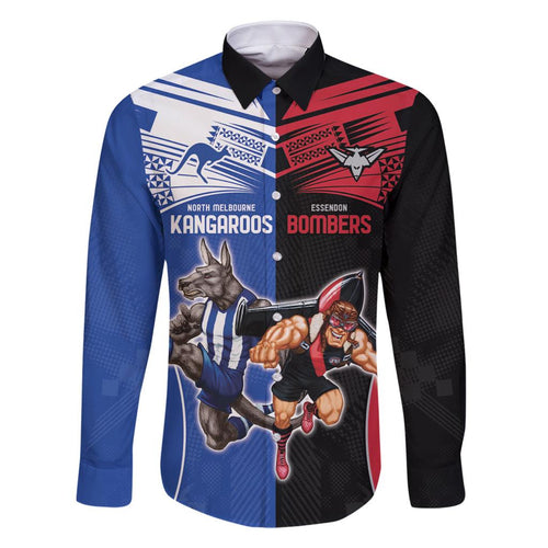 Custom Kangaroos and Bombers Family Matching Long Sleeve Bodycon Dress and Hawaiian Shirt Together Sporty Style