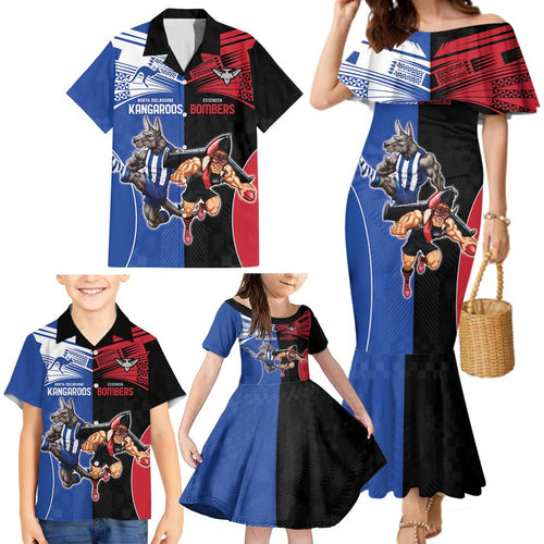 Custom Kangaroos and Bombers Family Matching Mermaid Dress and Hawaiian Shirt Together Sporty Style