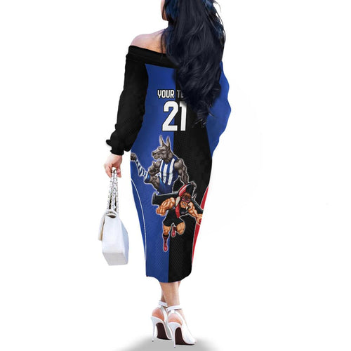 Custom Kangaroos and Bombers Family Matching Off The Shoulder Long Sleeve Dress and Hawaiian Shirt Together Sporty Style