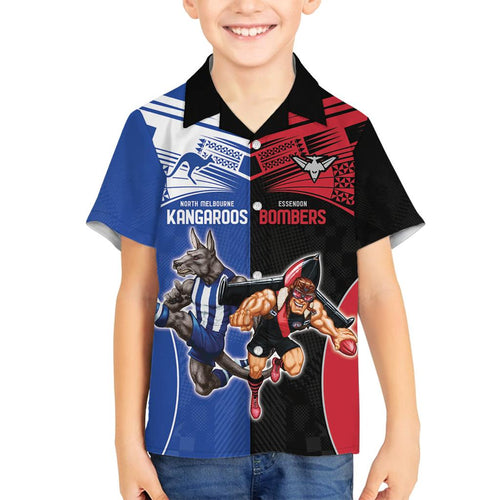 Custom Kangaroos and Bombers Family Matching Off Shoulder Maxi Dress and Hawaiian Shirt Together Sporty Style