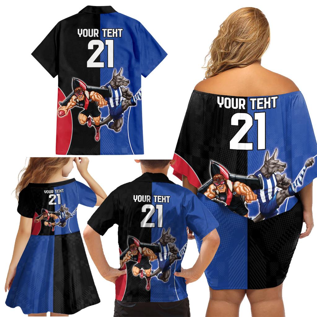 Custom Kangaroos and Bombers Family Matching Off Shoulder Short Dress and Hawaiian Shirt Together Sporty Style