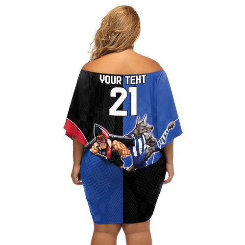 Custom Kangaroos and Bombers Family Matching Off Shoulder Short Dress and Hawaiian Shirt Together Sporty Style