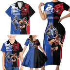 Custom Kangaroos and Bombers Family Matching Short Sleeve Bodycon Dress and Hawaiian Shirt Together Sporty Style