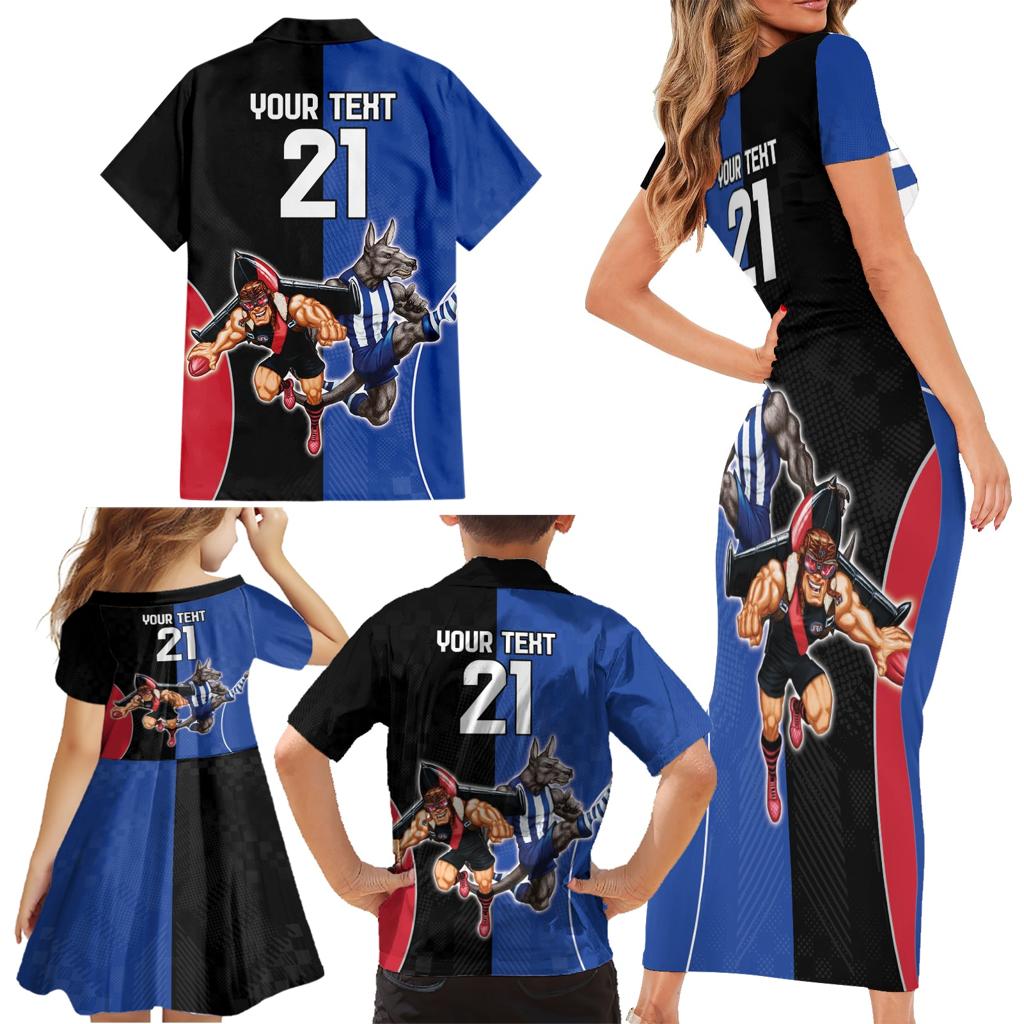 Custom Kangaroos and Bombers Family Matching Short Sleeve Bodycon Dress and Hawaiian Shirt Together Sporty Style