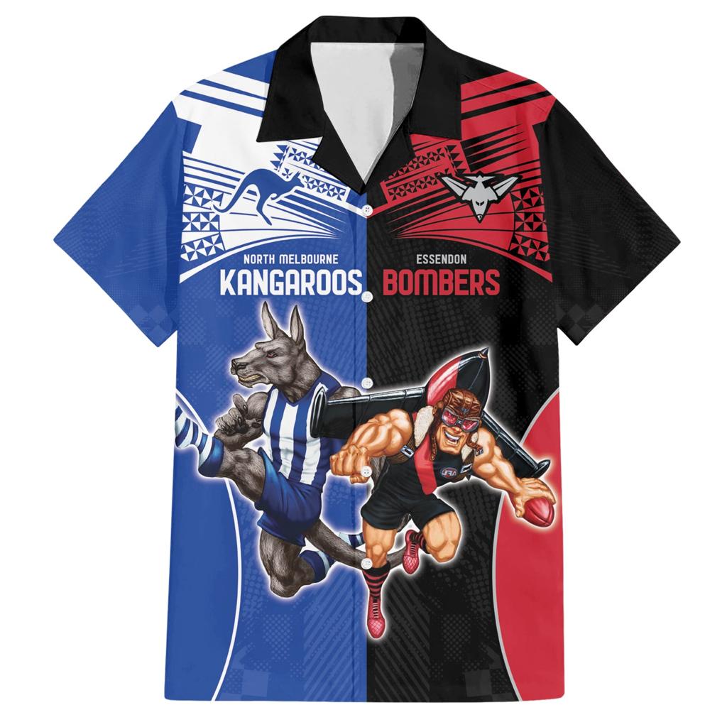Custom Kangaroos and Bombers Family Matching Short Sleeve Bodycon Dress and Hawaiian Shirt Together Sporty Style