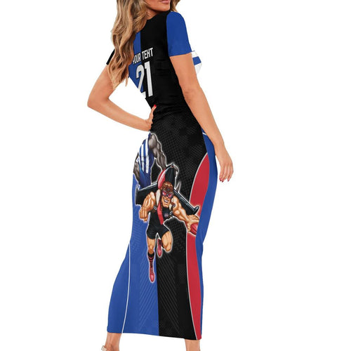Custom Kangaroos and Bombers Family Matching Short Sleeve Bodycon Dress and Hawaiian Shirt Together Sporty Style