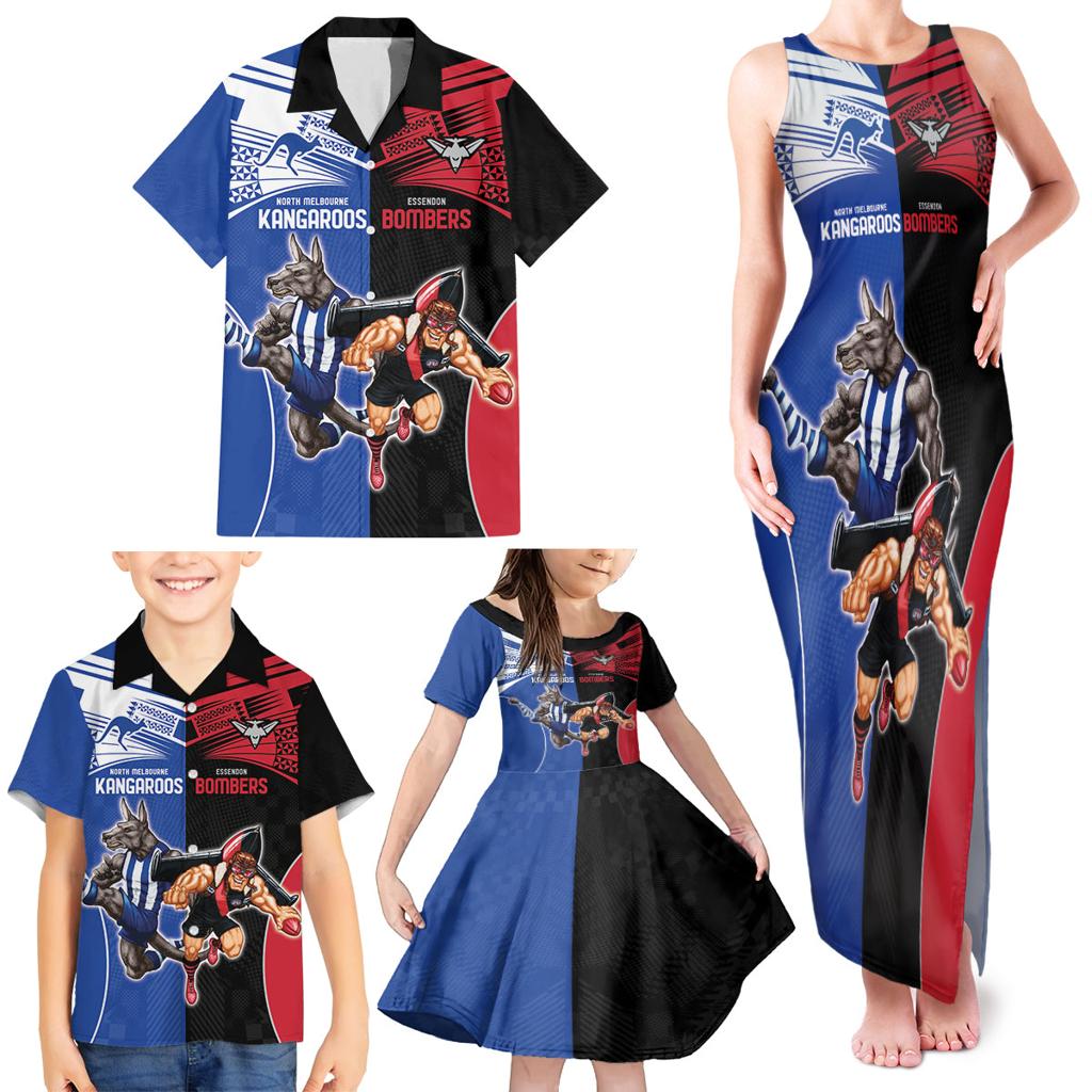 Custom Kangaroos and Bombers Family Matching Tank Maxi Dress and Hawaiian Shirt Together Sporty Style