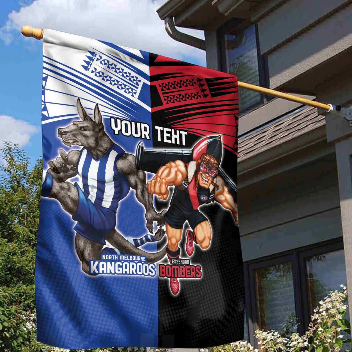 Custom Kangaroos and Bombers Garden Flag Together Sporty Style