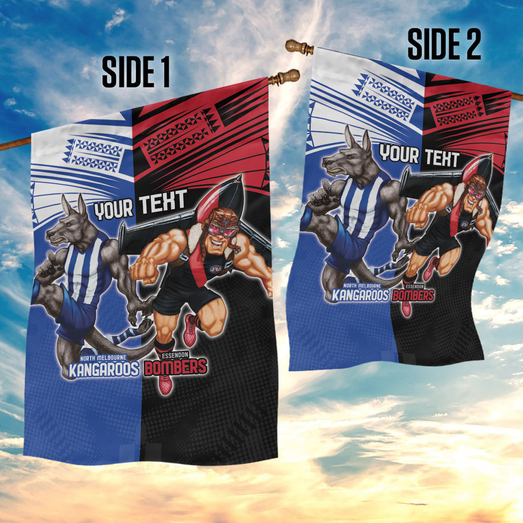 Custom Kangaroos and Bombers Garden Flag Together Sporty Style