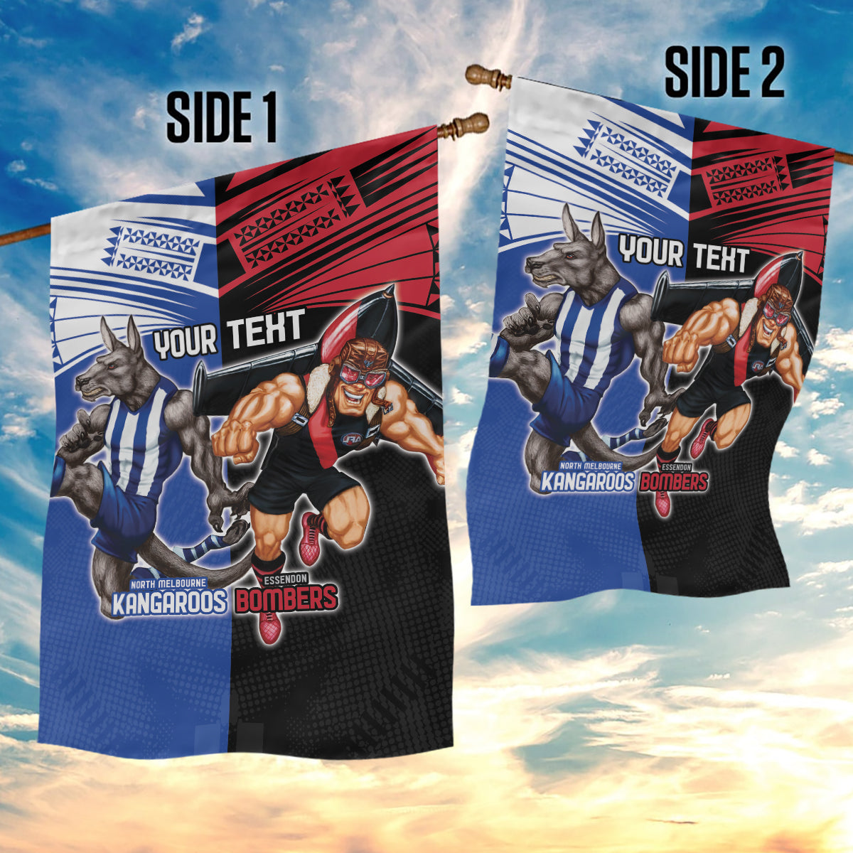 Custom Kangaroos and Bombers Garden Flag Together Sporty Style