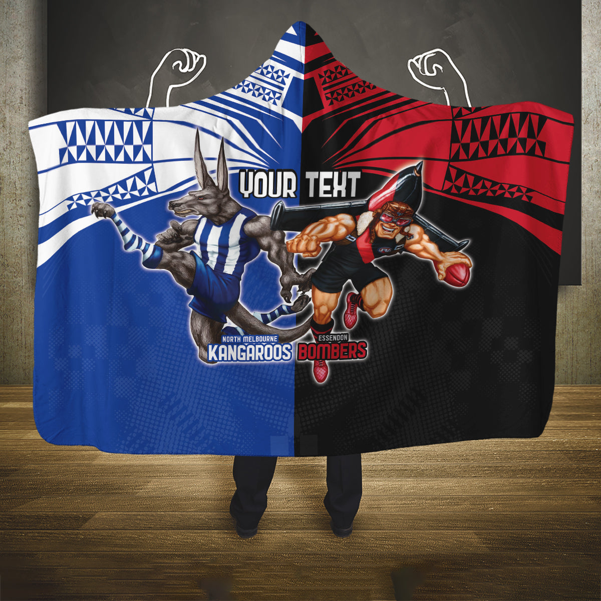 Custom Kangaroos and Bombers Hooded Blanket Together Sporty Style