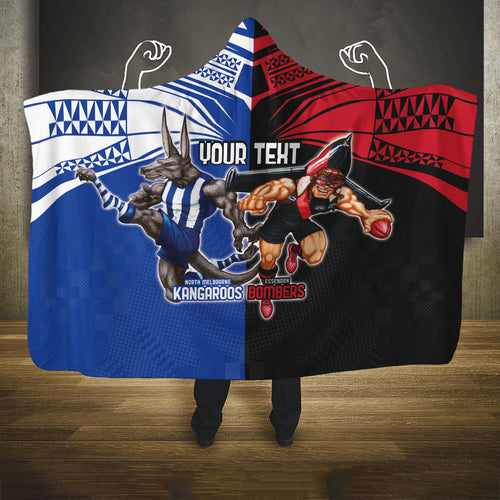 Custom Kangaroos and Bombers Hooded Blanket Together Sporty Style