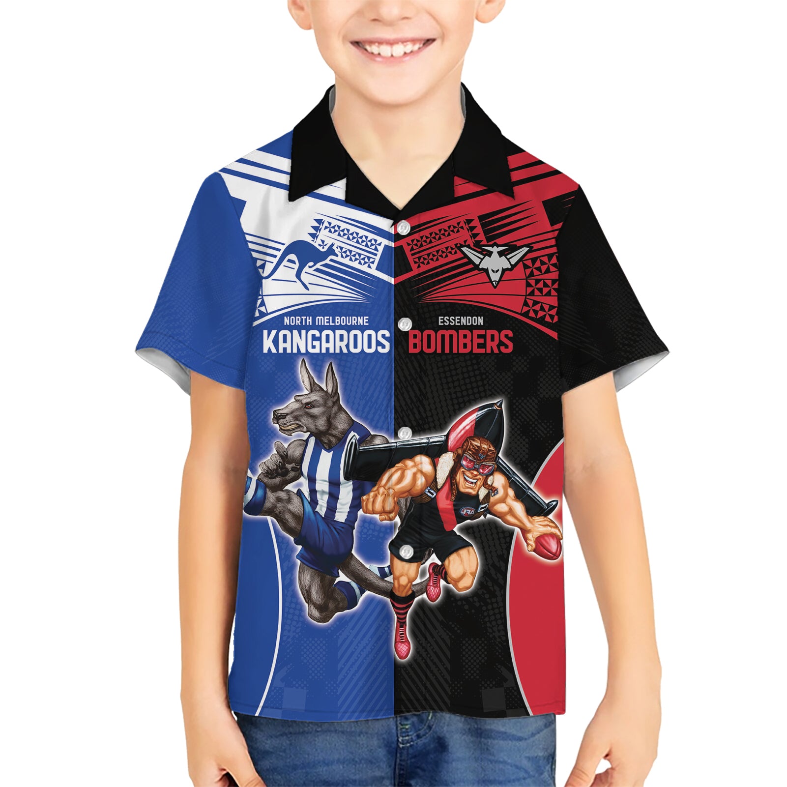 Custom Kangaroos and Bombers Kid Hawaiian Shirt Together Sporty Style