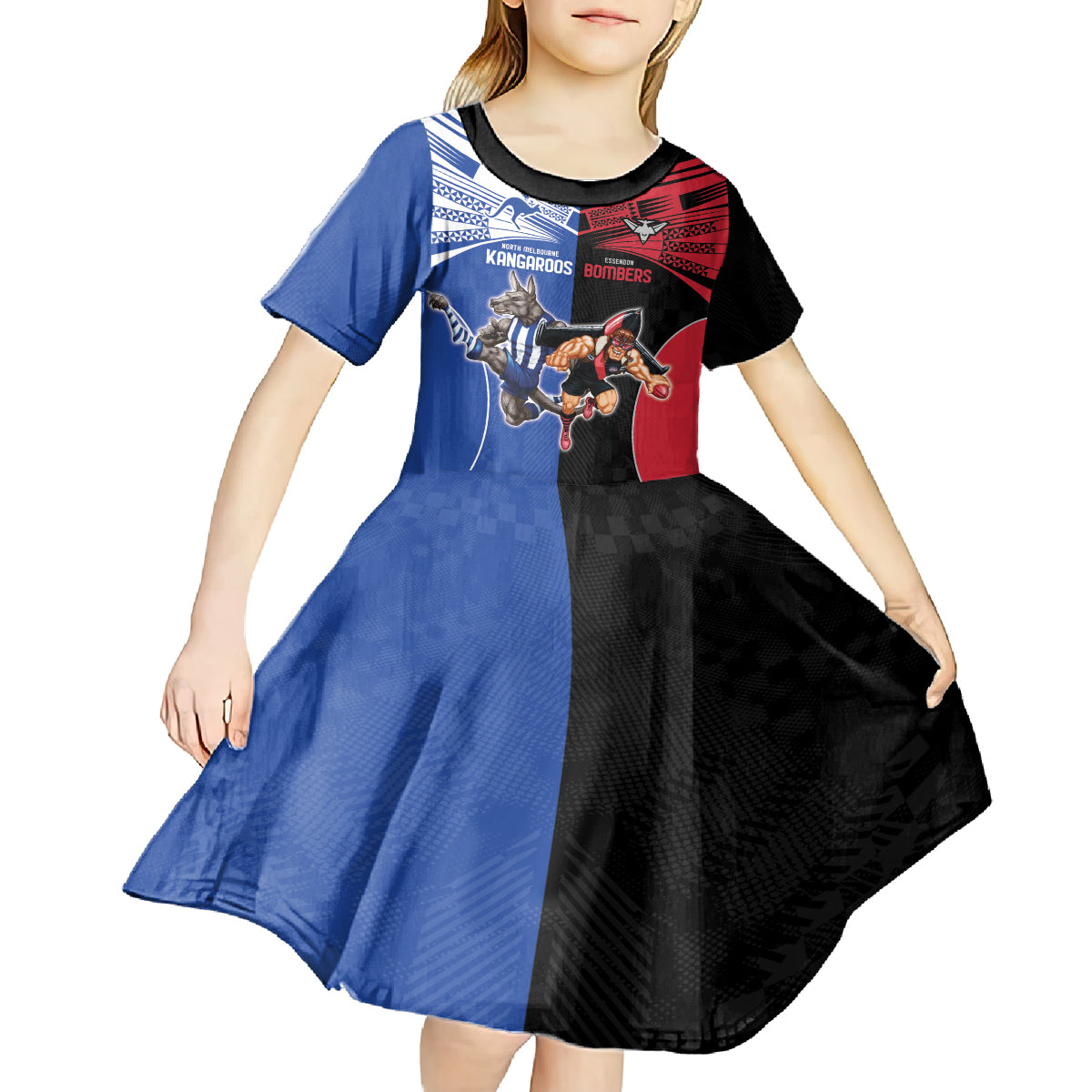 Custom Kangaroos and Bombers Kid Short Sleeve Dress Together Sporty Style