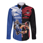 Custom Kangaroos and Bombers Long Sleeve Button Shirt Together Sporty Style